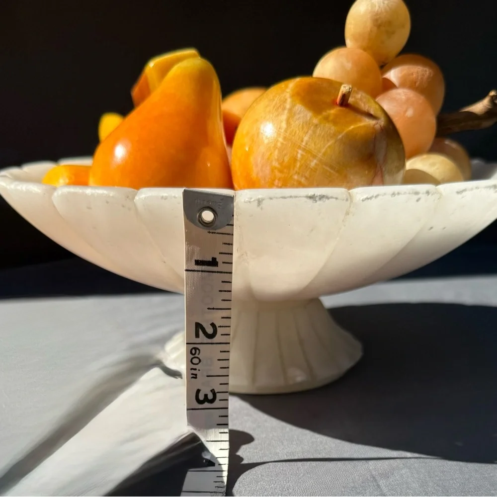 ✨ Vintage Onyx Stone Fruit Bowl | MCM Hand-Carved Alabaster Fruit Display ✨ - Picture 4 of 13